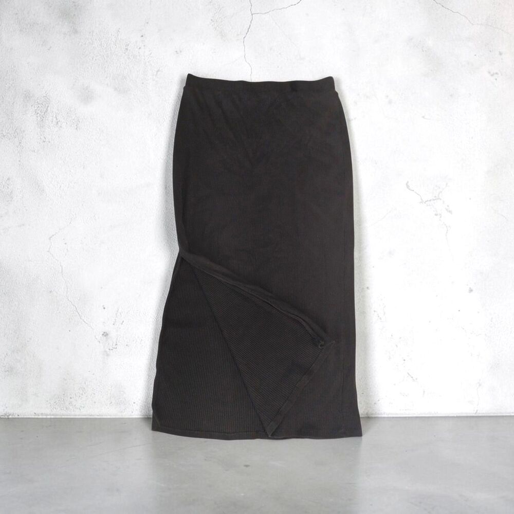 Old Navy Womens Midi Skirt Sz LARGE Ribbed Knit Elastic Waist BLACK